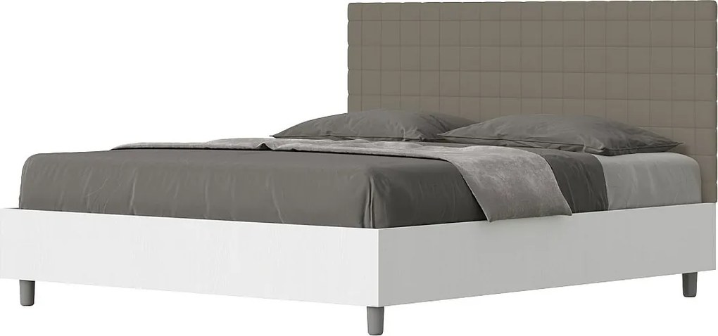 Łóżko wyposażone w stelaż z listwami 160x200 konstrukcja Frassino biała zagłówek sztucznej skóry cappuccino Burmy