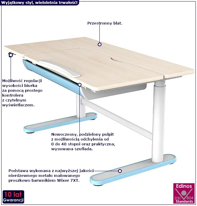 Niebieskie regulowane biurko elektryczne dla dzieci - Qall 2X