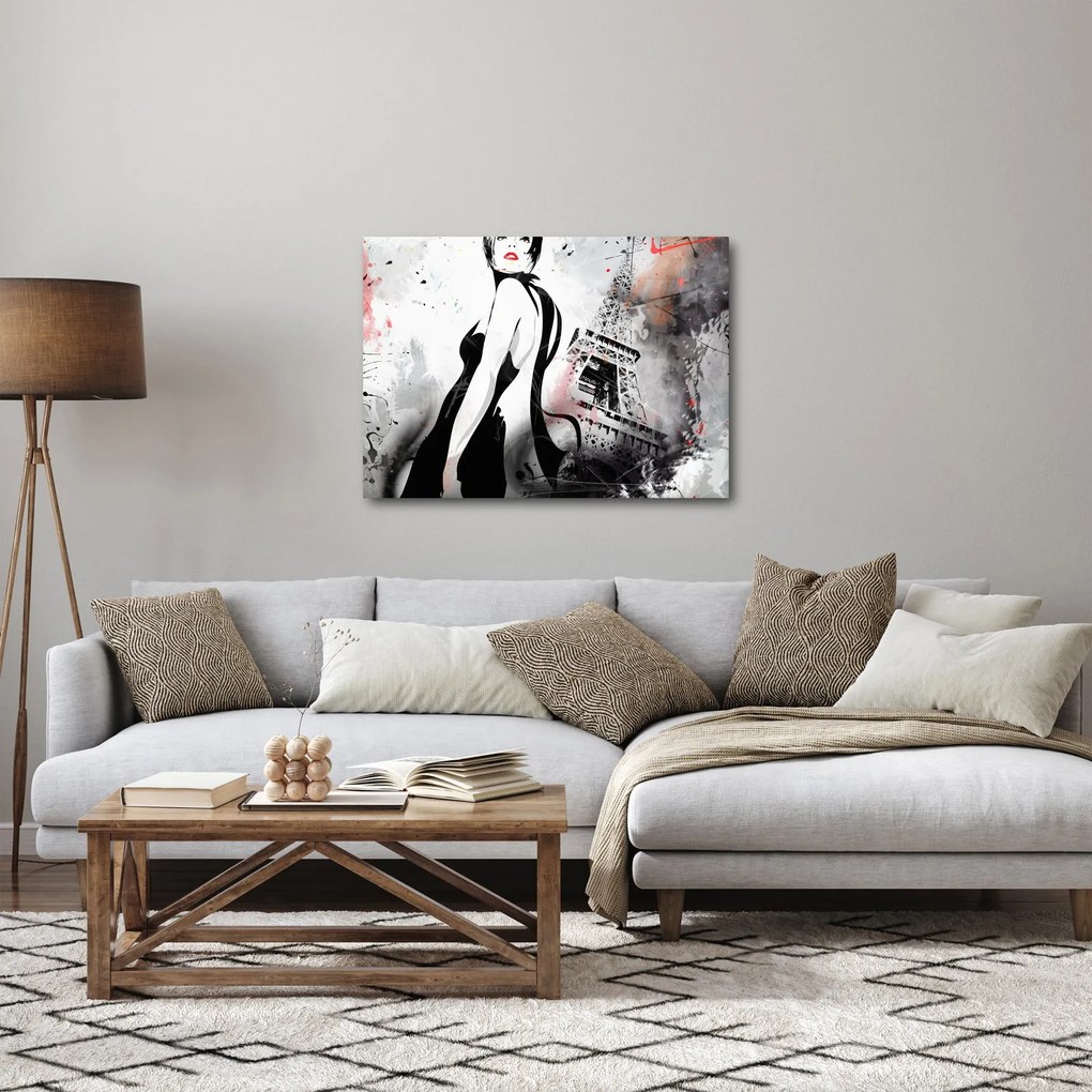 Obraz - Dama i Wieża Eiffla (70x50 cm)