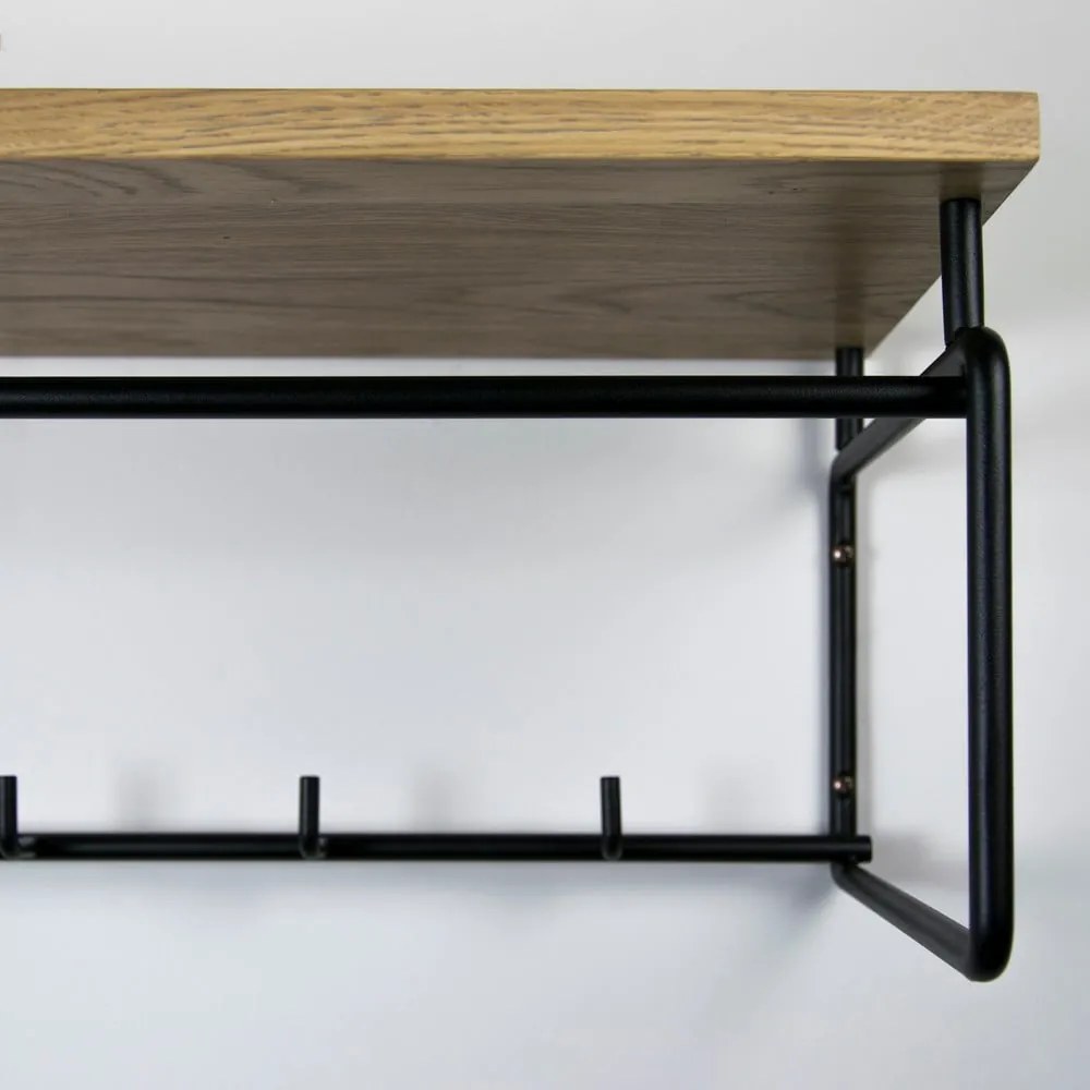 Czarno-naturalny metalowy wieszak ścienny z półką Clint – Spinder Design