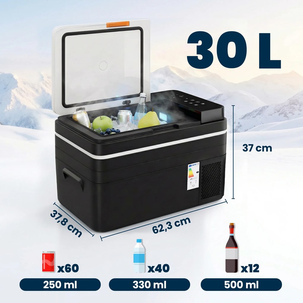 Outsunny Kompresorowa chłodziarka 30L -20°C do +20°C z aplikacją, światłem LED, ochroną baterii | Aosom PL