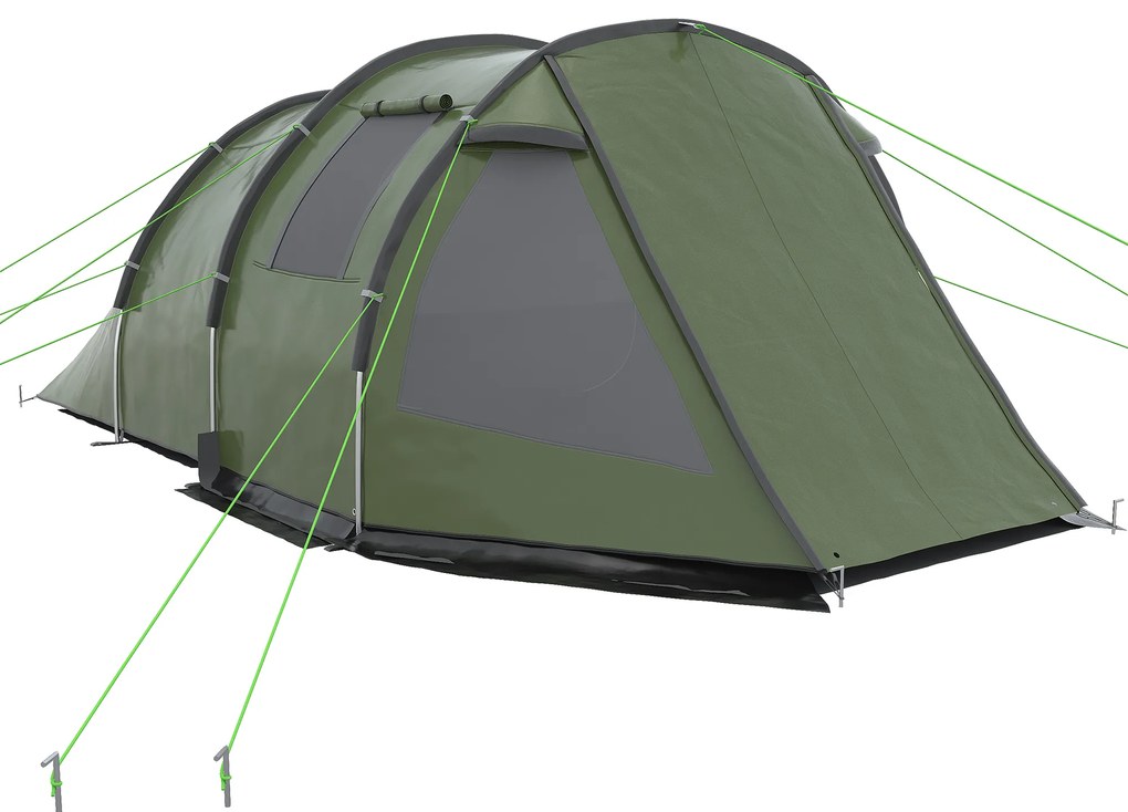 Outsunny Namiot kempingowy dla 3-4 osób, dwa pomieszczenia, okno siatkowe, zielony, 4,75 x 2,64 x 1,72 m