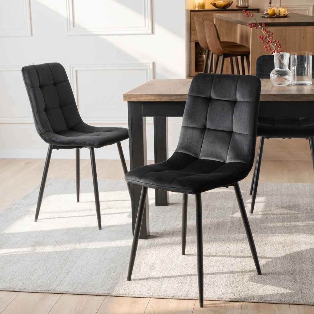 Krzesło Tapicerowane do Jadalni PERU Czarne Welurowe Nowoczesne Loft