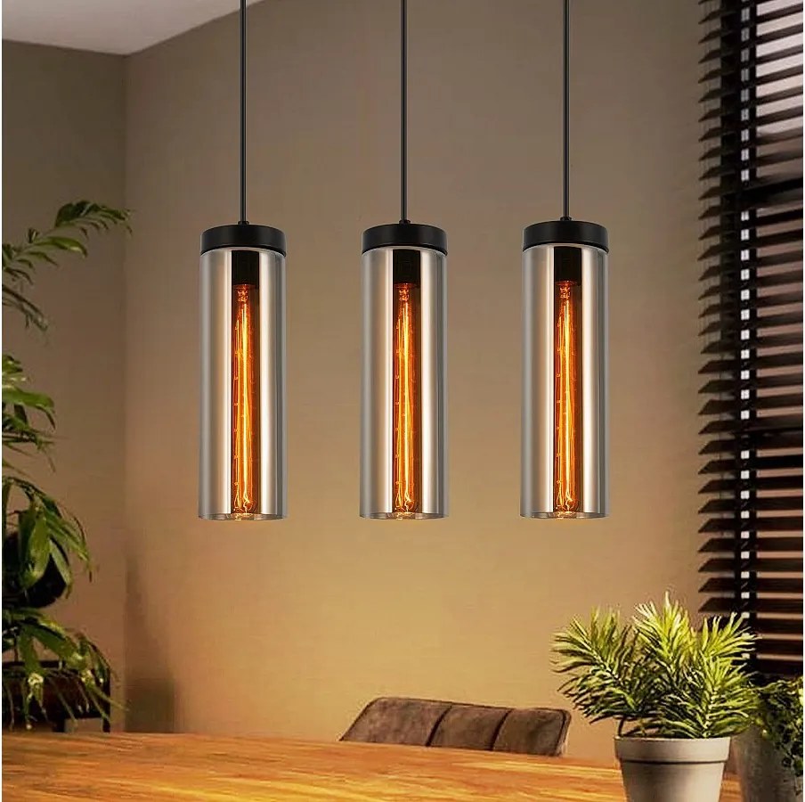 Retro matowa czarna szklana lampa wisząca do jadalni 3 płomienie E27