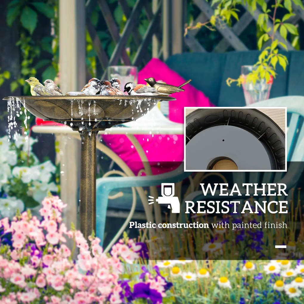 Outsunny Kąpiel dla Ptaków z Figurką, Wzór Kwiatowy, 2 Baseny, Tworzywo Sztuczne, Antyczny Wygląd, 50B x 72H cm, Brąz