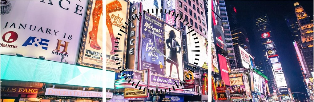 Obraz - New York Theater District (z zegarem) (90x30 cm)