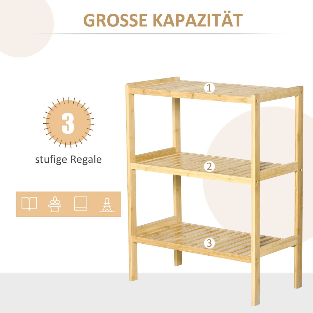 HOMCOM Półka bambusowa z 3 półkami stojak na książki regał naturalny 62x33x80 cm | Aosom PL
