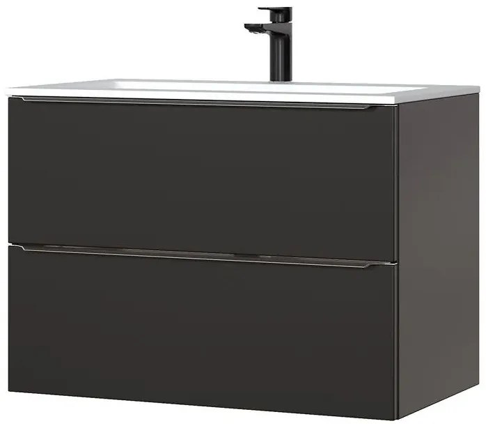Podwieszana szafka łazienkowa z umywalką - Lunios 4S Czarny mat 80 cm