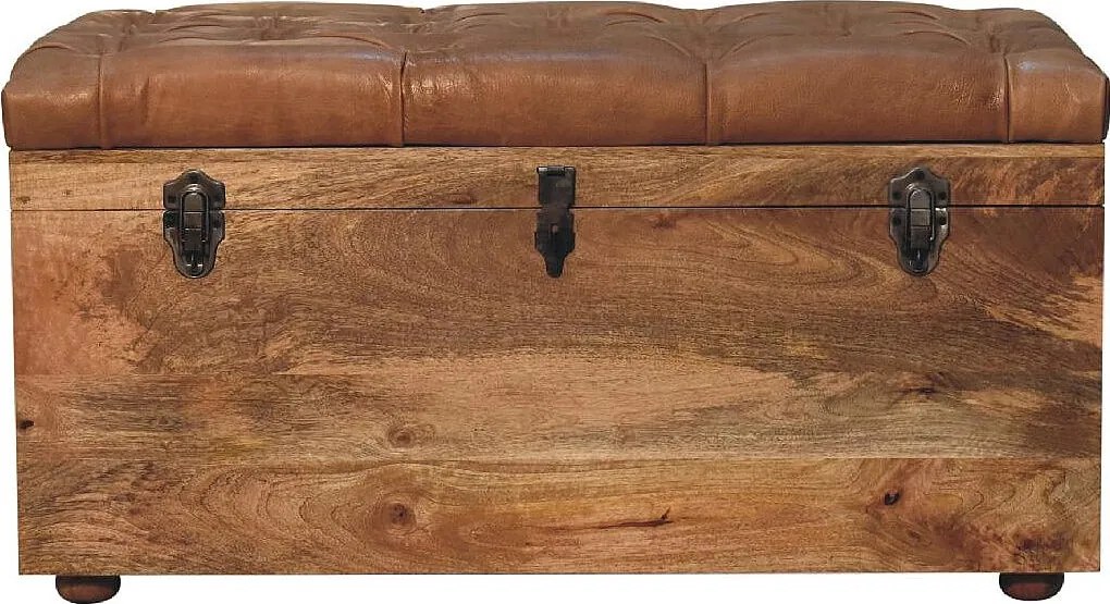 Artisan Furniture Lite drewno Skrzynia Magazynowa z Bawolej Skóry w Odcieniu Dębowym