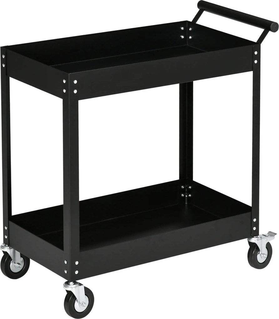 DURHAND Wózek Warsztatowy, 2 Półki, Na Kółkach, Stal, do 150 kg, 84,5 x 38 x 84 cm, Czarny