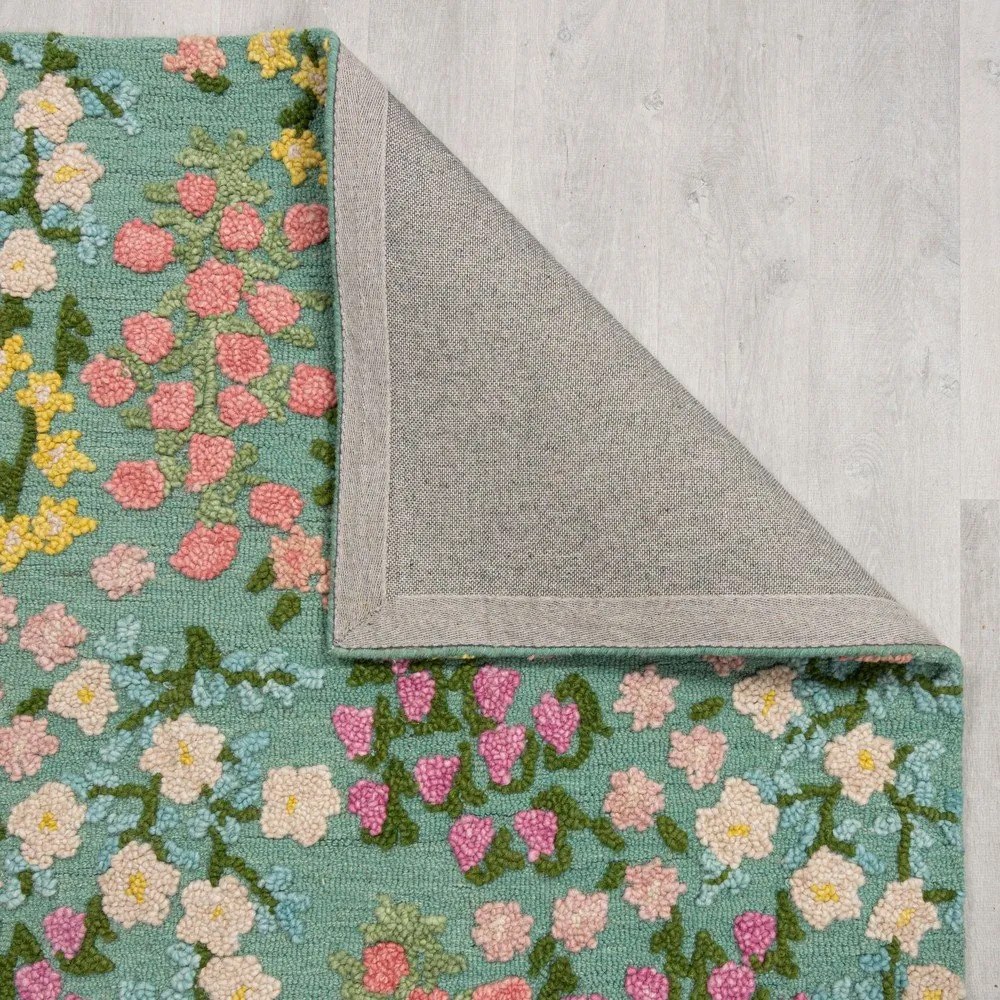 Miętowy wełniany dywan tkany ręcznie 200x290 cm Emilia Floral – Flair Rugs