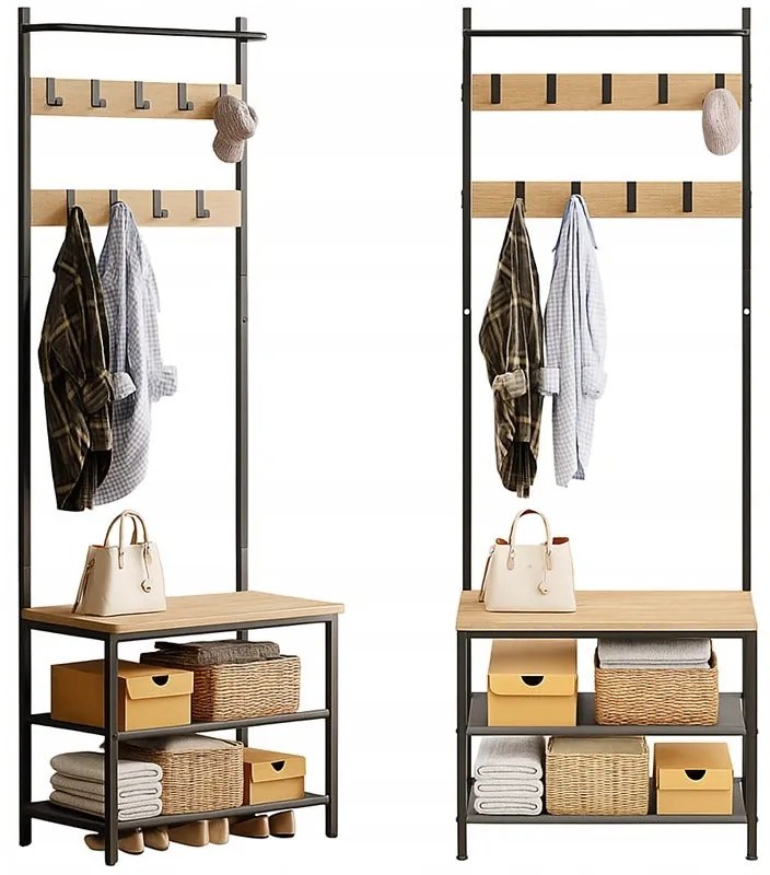 Wieszak na ubrania buty kurtki jasny brąz stojący podłogowy loft regał