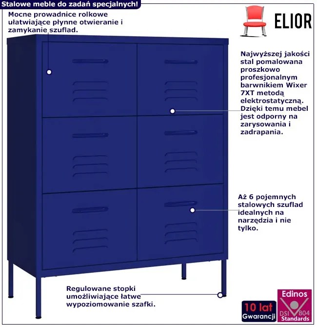 Granatowa stalowa szafka z 6 szufladami L2-R61
