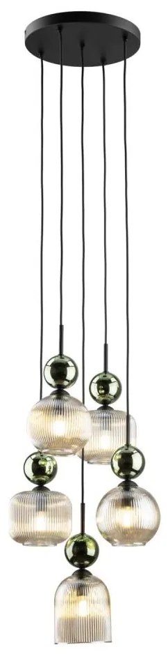 Lampa wisząca na lince SOPHIA 5xE14/10W/230V czarna/zielona/dymna beżowa