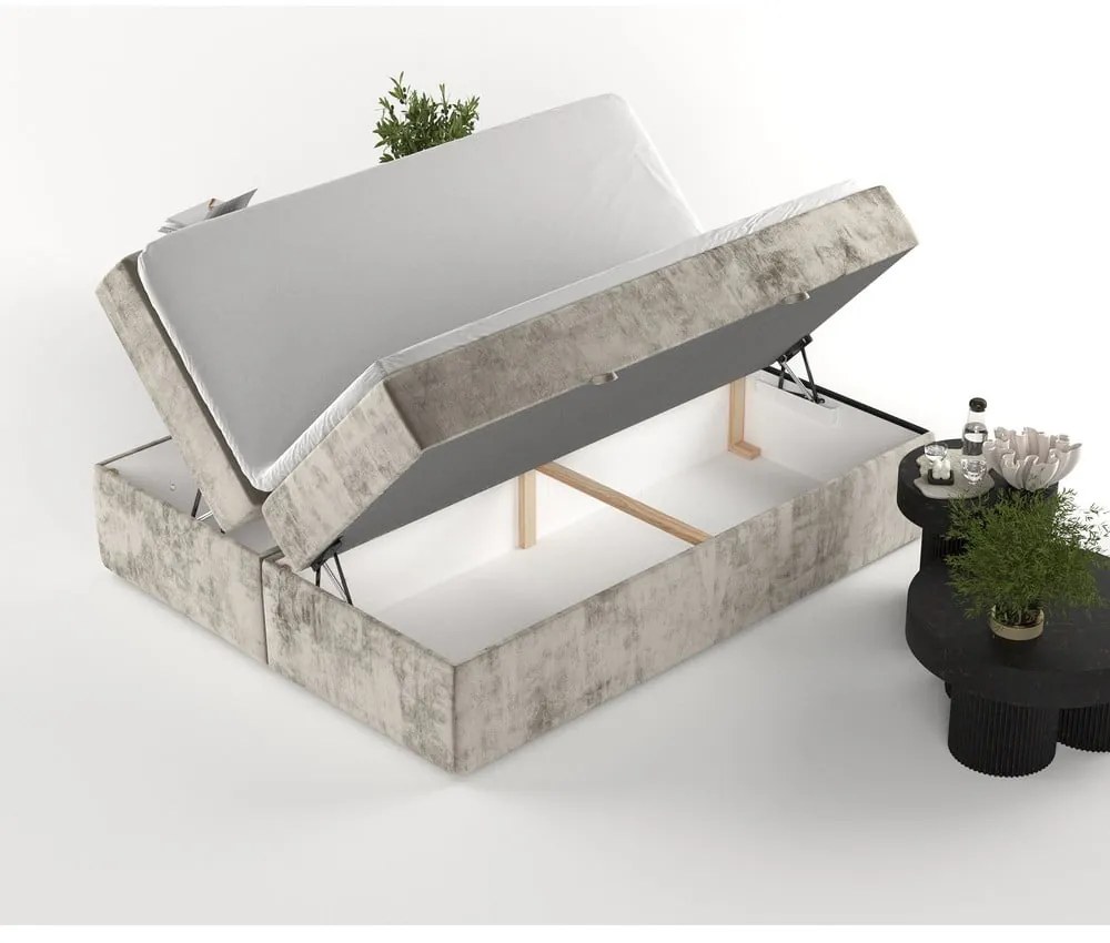 Jasnobrązowe łóżko boxspring ze schowkiem 140x200 cm Yoko – Maison de Rêve