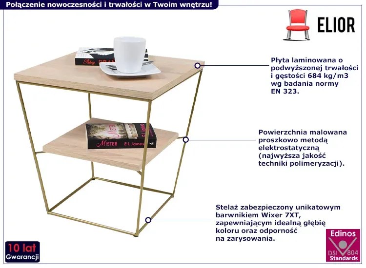 Kwadratowy Stolik Kawowy Z Półką Dąb Orzech T2-R34