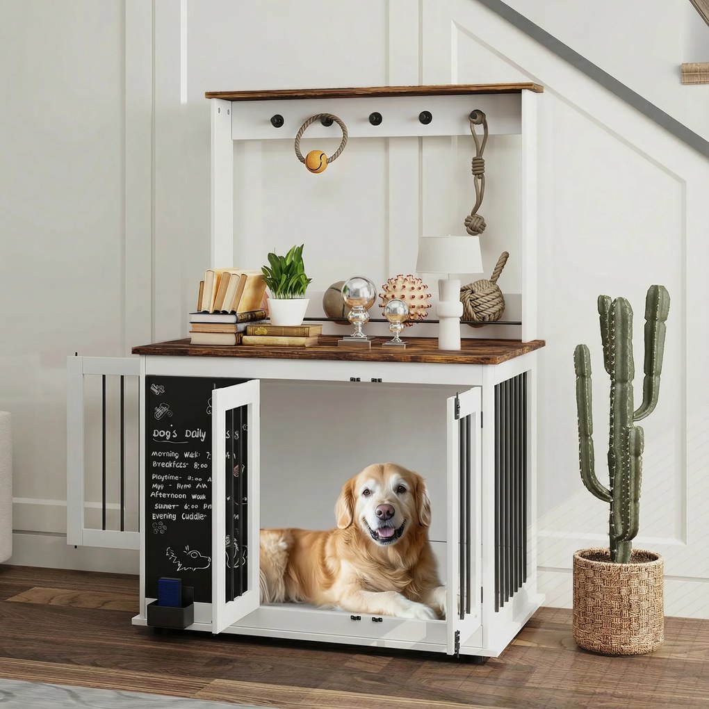PawHut Buda dla Psów z Półką na Zabawki, Haczykami na Smycze, Tablicą, Gumką, dla Dużych Psów, Biały