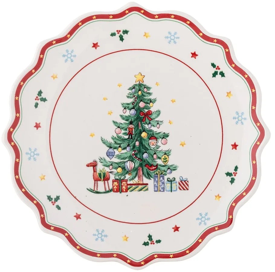 Czerwono-kremowy ceramiczny talerz do serwowania ze świątecznym motywem ø 17 cm Naive – Bloomingville