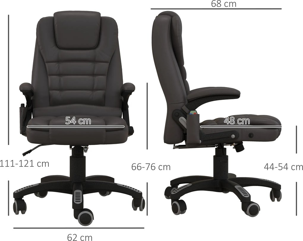 HOMCOM Fotel biurowy ergonomiczny obrotowy z masażem i podgrzewaniem ciemny brąz | Aosom PL