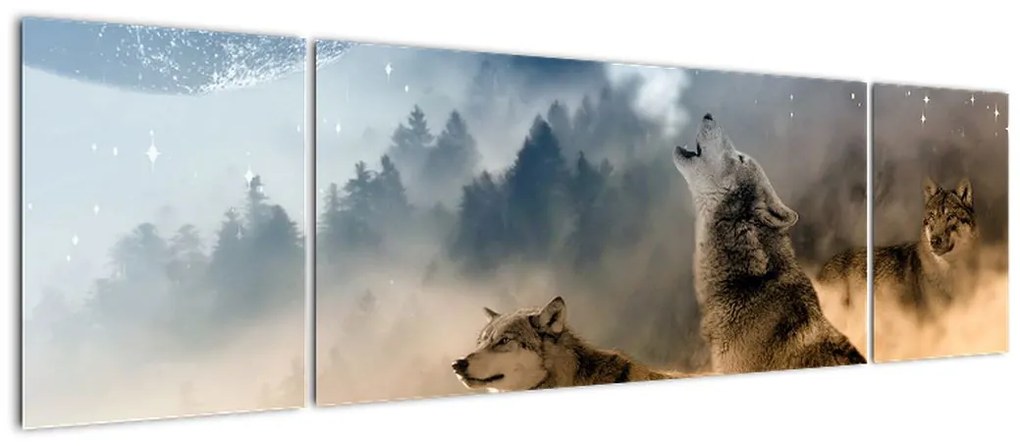Obraz - wilki wyjące do księżyca (170x50 cm)