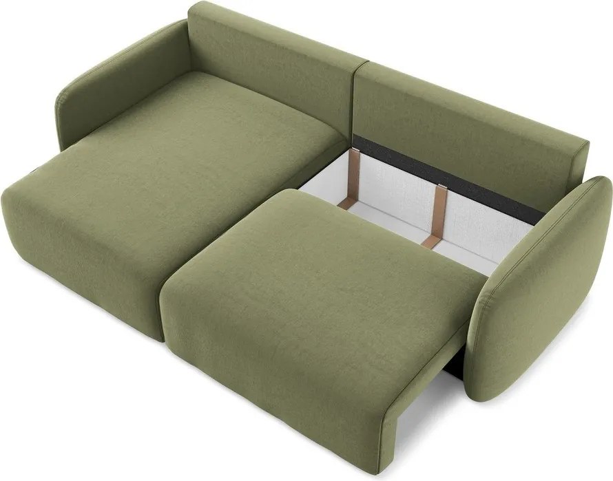 Zielony aksamitny rozkładany narożnik ze schowkiem (lewostronny/z szezlongiem) Kalena – Makamii