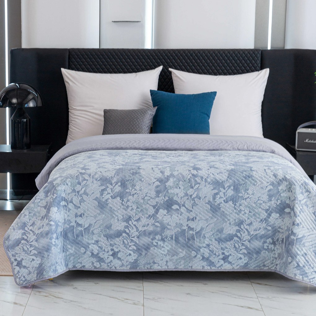Narzuta na łóżko FLOWERS niebieski / szary Rozmiar: 200 x 220 cm