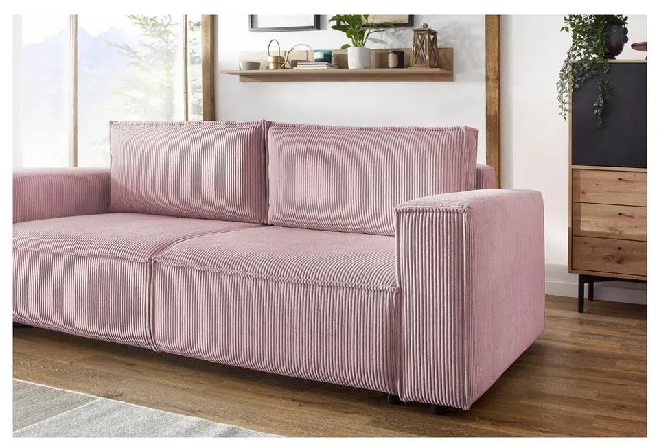 Jasnoróżowa sztruksowa rozkładana sofa 245 cm Nihad – Bobochic Paris