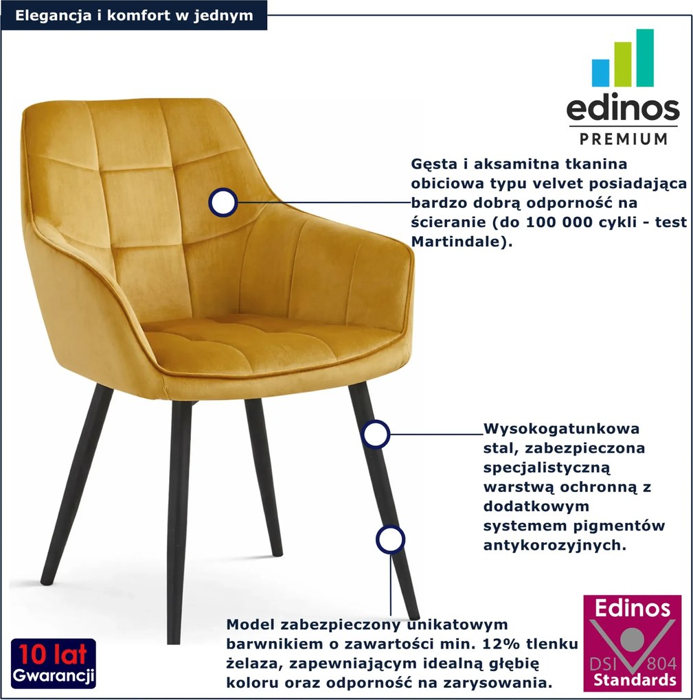 Żółte welurowe krzesło z podłokietnikami curry P5-M07