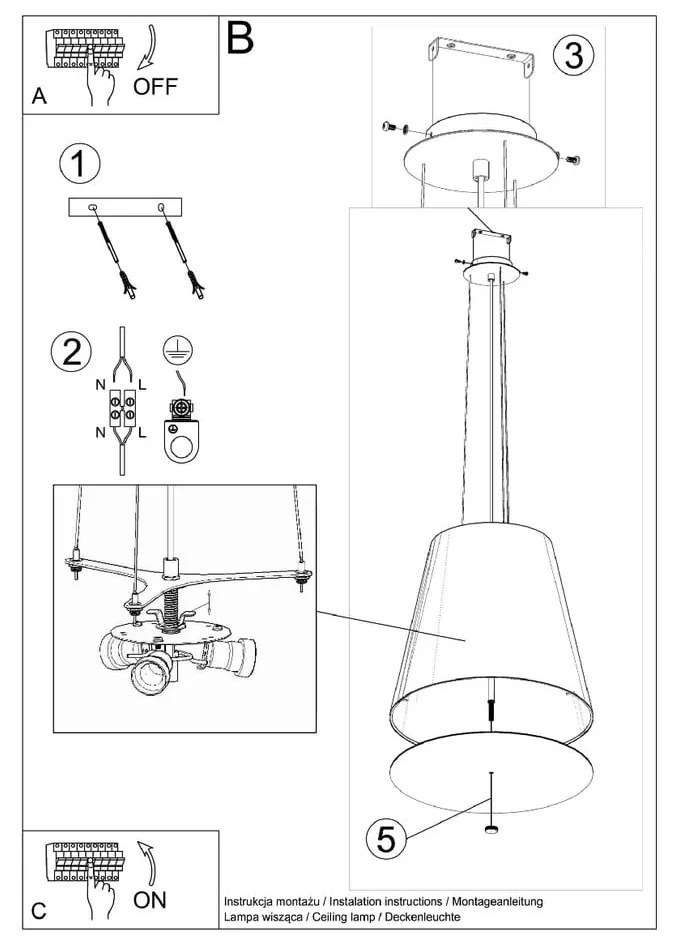 Czarna lampa wisząca ze szklanym kloszem ø 50 cm Tresco – Nice Lamps