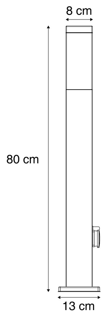 Zewnetrzna Lampa zewnętrzna ciemnoszara ze szkłem opalowym 80 cm IP44 z gniazdem i czujnikiem ruchu - Malios Nowoczesny Oswietlenie zewnetrzne