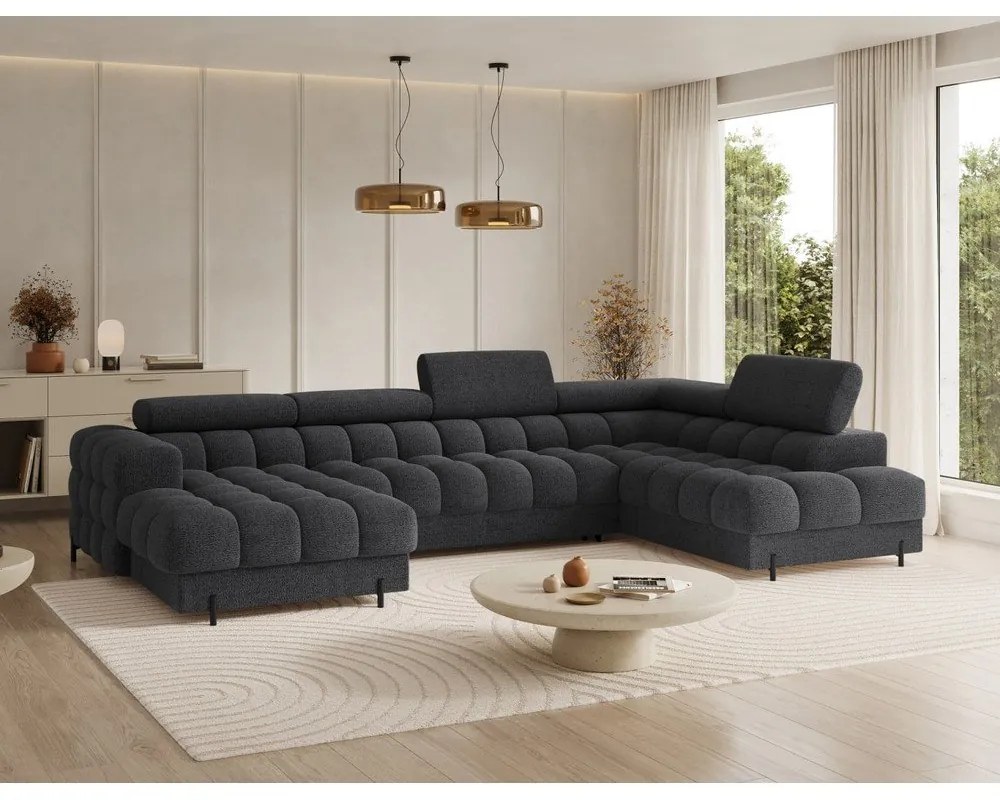 Ciemnoszary rozkładany narożnik z materiału bouclé (prawostronny/w kształcie litery U) Feraria – ELTAP