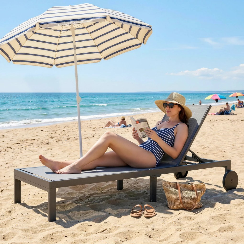 Outsunny Leżak Oddychający z 6-stopniową Regulacją Oparcia, Kółkami, Aluminiową Ramą | Aosom PL