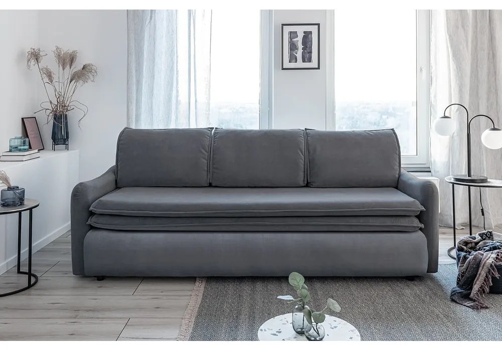 Szara aksamitna rozkładana sofa Miuform Tender Eddie