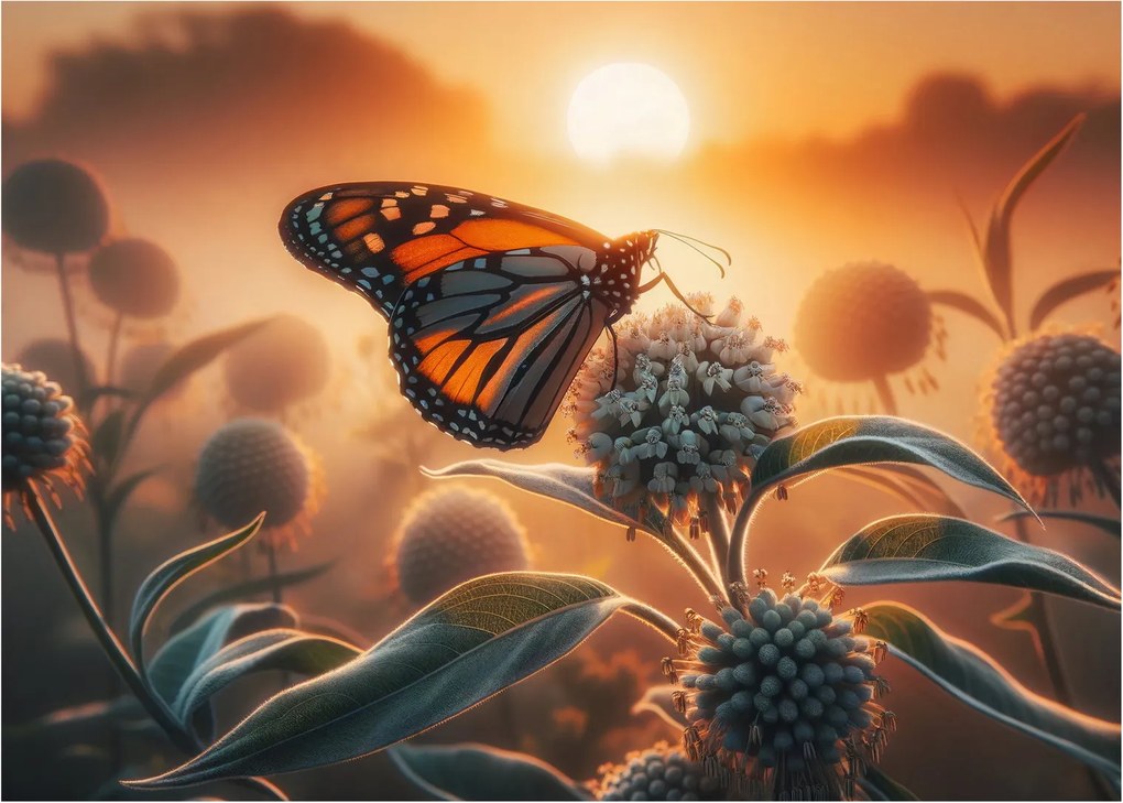Obraz na szkle – Motyl w zachodzącym słońcu (70x50 cm)