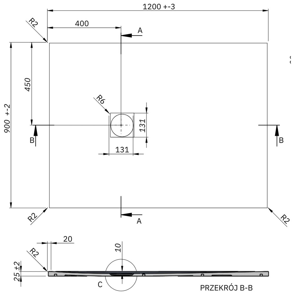 Brodzik z konglomeratu prostokątny 120 x 90 DIAMO White