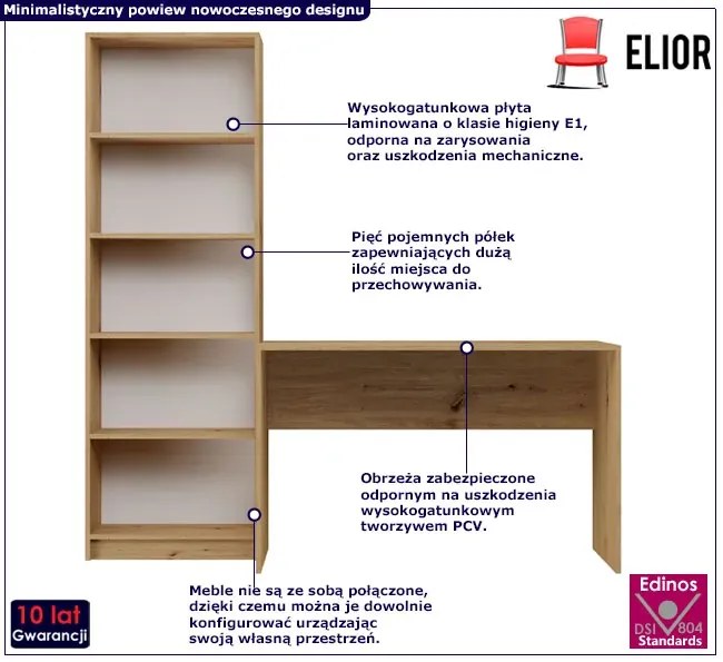 Komplet mebli do biura biurko + regał dąb artisan - Kowas