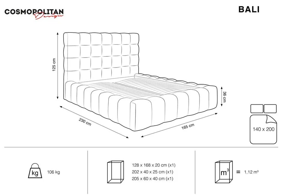 Beżowe tapicerowane łóżko dwuosobowe ze schowkiem i stelażem 140x200 cm Bali – Cosmopolitan Design