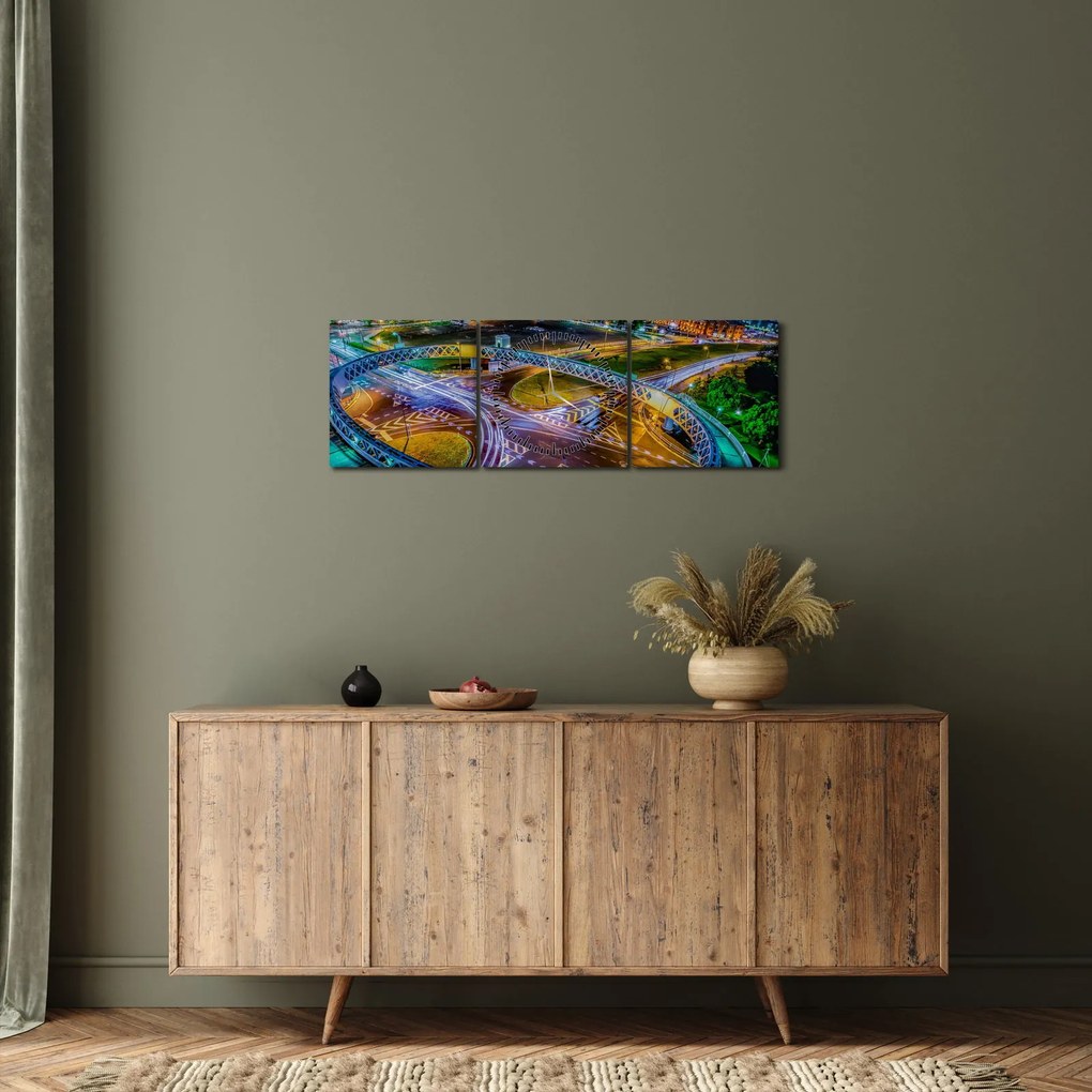 Obraz - nocna panorama miasta (z zegarem) (90x30 cm)