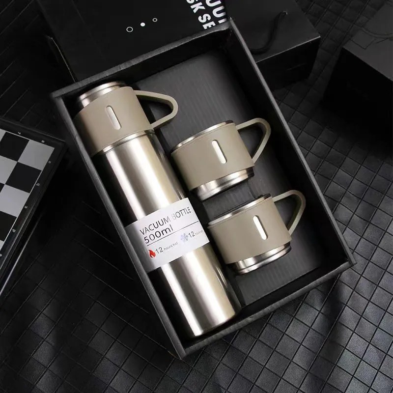 Termoska 500 ml z 3 filiżankami HOT&COLD, beżowa