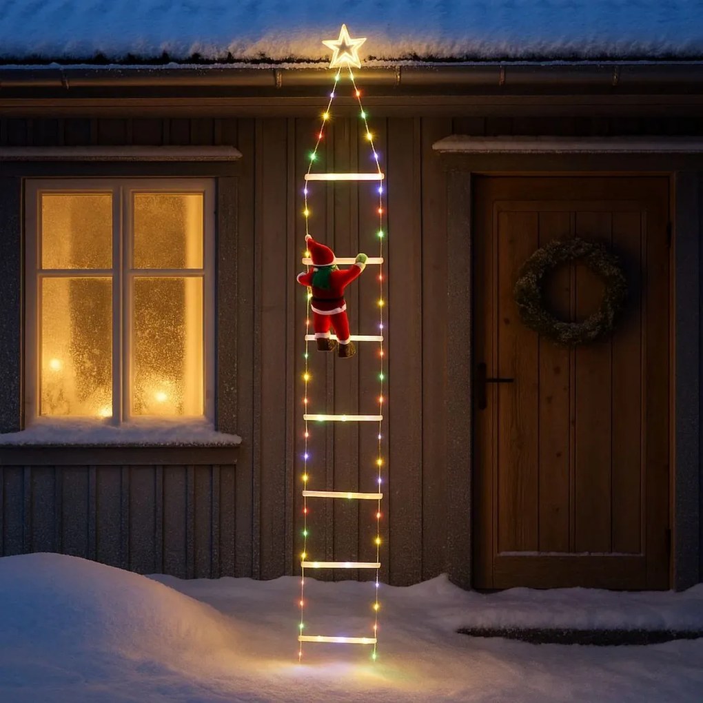 Świąteczna dekoracja, 124 LED, Święty Mikołaj na drabinie, 2 m