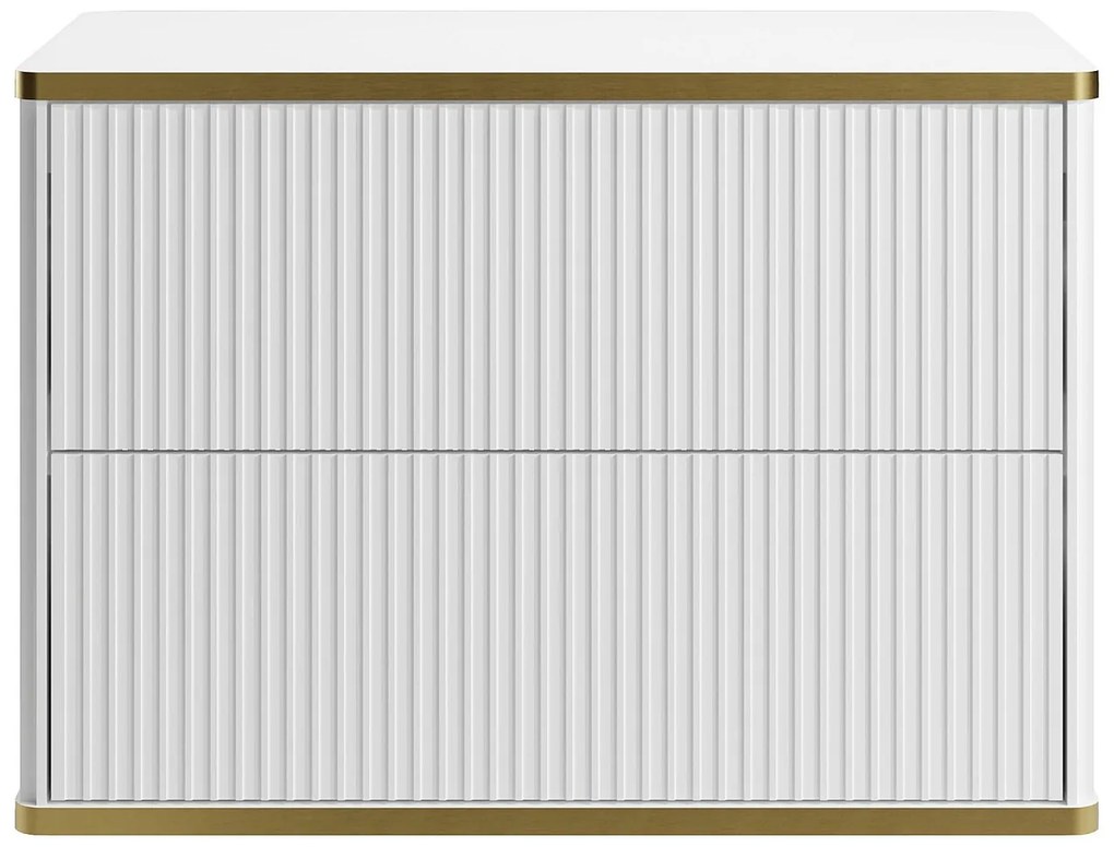 Szafka pod umywalkę wisząca ryflowana ze złotą listwą - Biały - szer. 80 cm - KELIZA