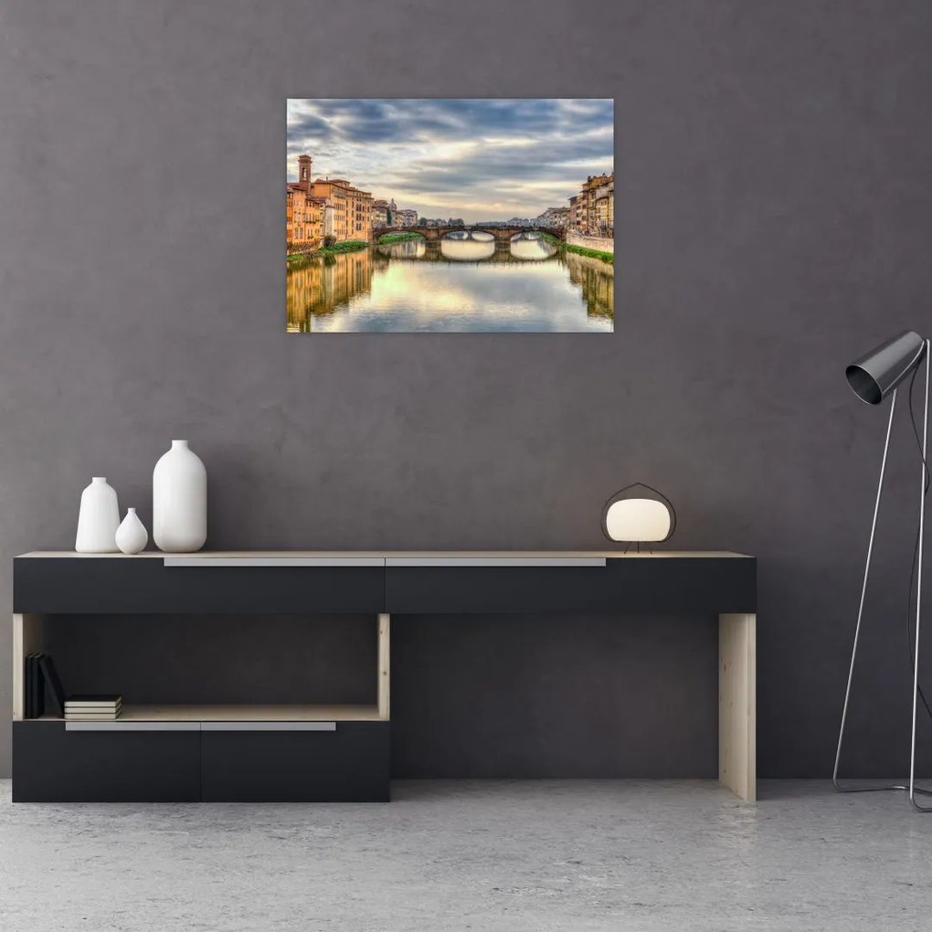Obraz miasta z rzeką (70x50 cm)