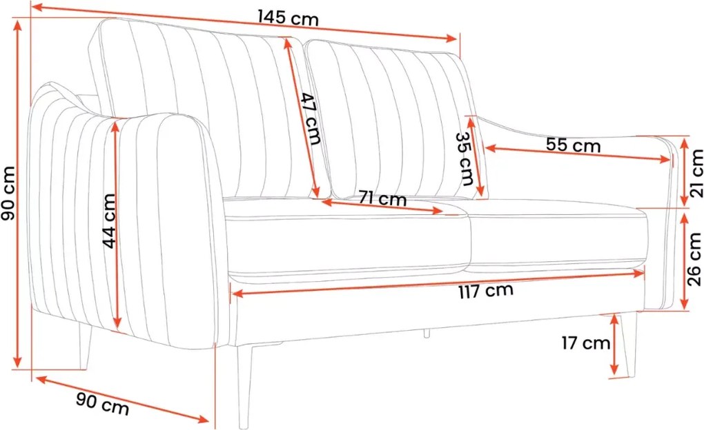 Kanapa Valoris 2-osobowa welur – elegancka sofa wolnostojąca z metalowymi nogami