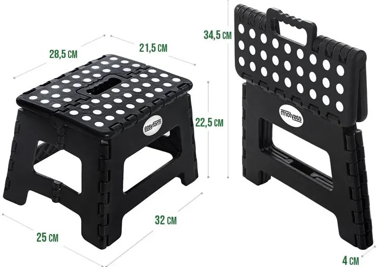 Antypoślizgowy Składany Czarny Stołek K7-W48