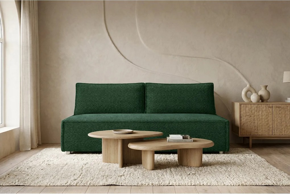 Sofa z funkcją spania i pojemnikiem DUO, tkanina sztruksowa Poso, Zielony