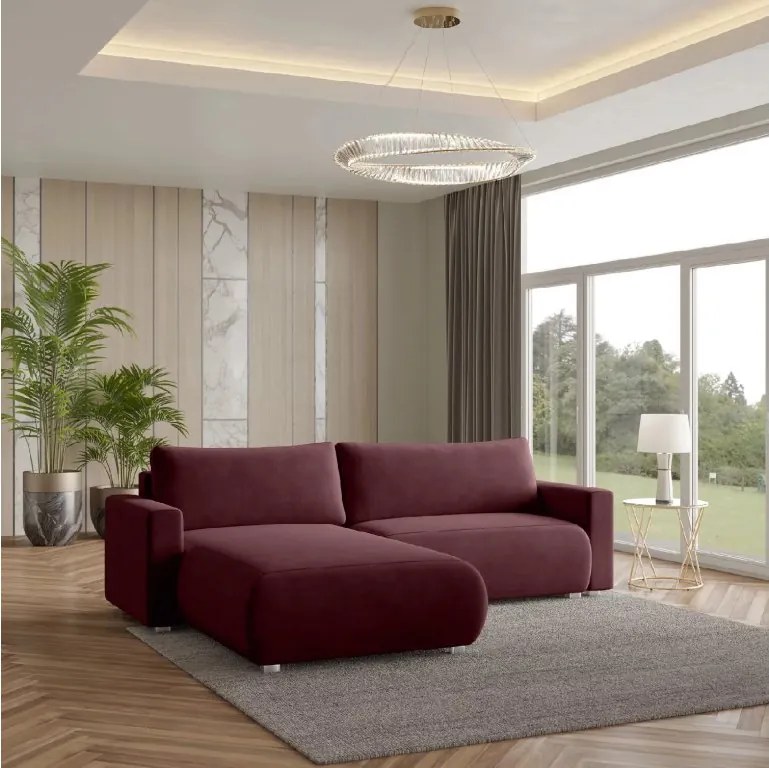 Bordowa rozkładana narożna sofa MONORA, dwustronna