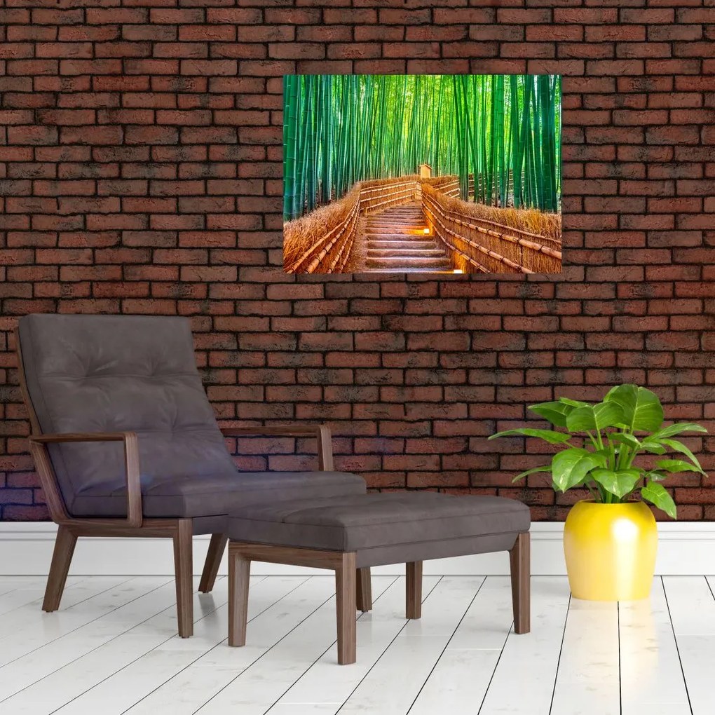 Obraz na szkle - Japoński las bambusowy (70x50 cm)