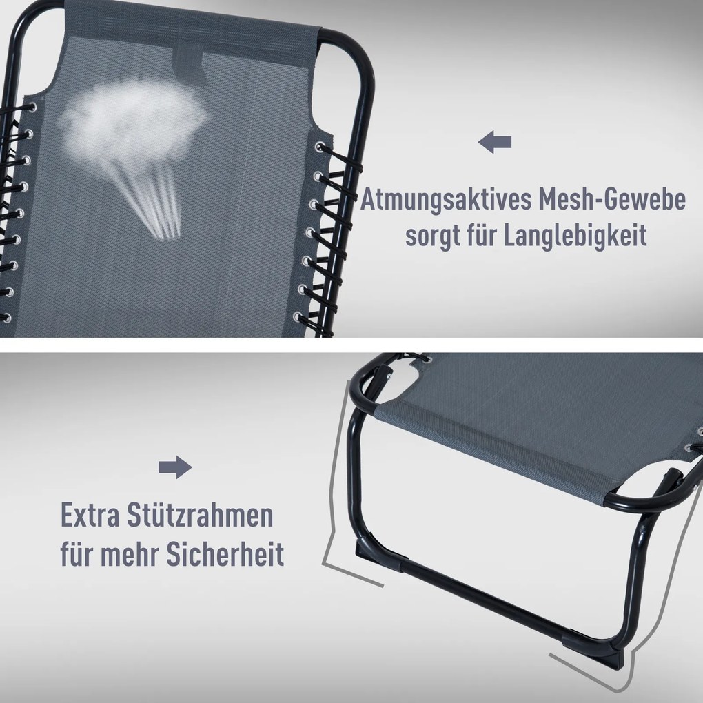 Outsunny Leżak Składany Ogrodowy Ciemnoszary Stal i Tkanina Siatkowa 4 Stopnie Regulacji Oparcia 197x58x76cm | Aosom PL