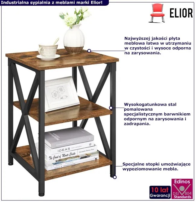 Stolik nocny w stylu loft rustykalny brąz - Raksa