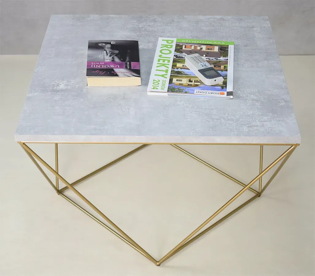 Nowoczesny stolik kawowy beton + złoty H7-N43